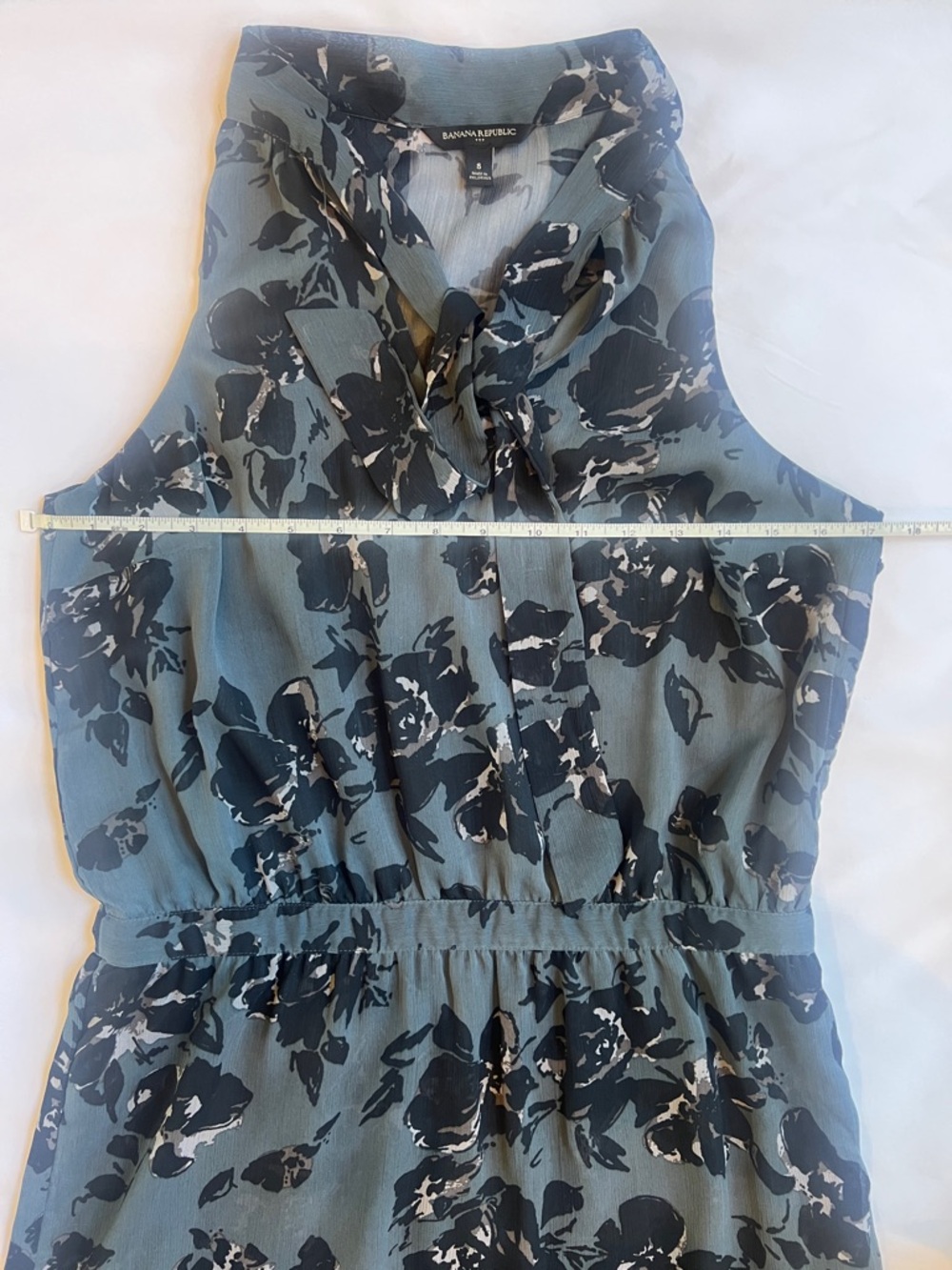 Banana Republic Halter Neck Blue Floral Sleeveless Dress Sz 8 - Picture 4 of 9